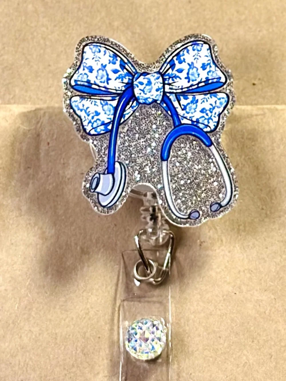 Blue Bow And Stethoscope Badge Reel